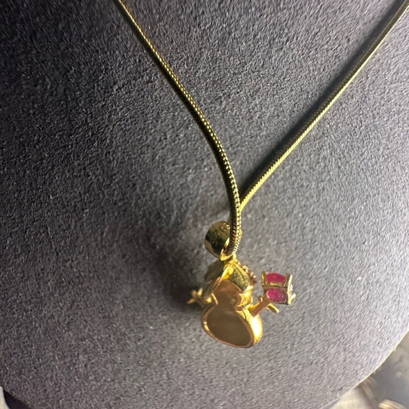 Adorable Gold and Rhodolite Snowman Pendant Necklace - Picture 9 of 11